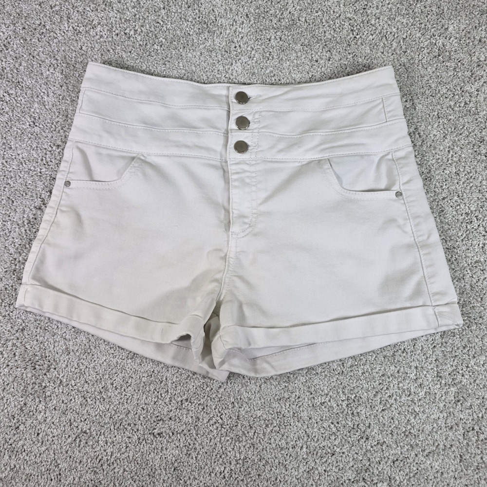 Tinseltown High Waisted Shorts Womens 11 White 3 Button Cuffed Twill